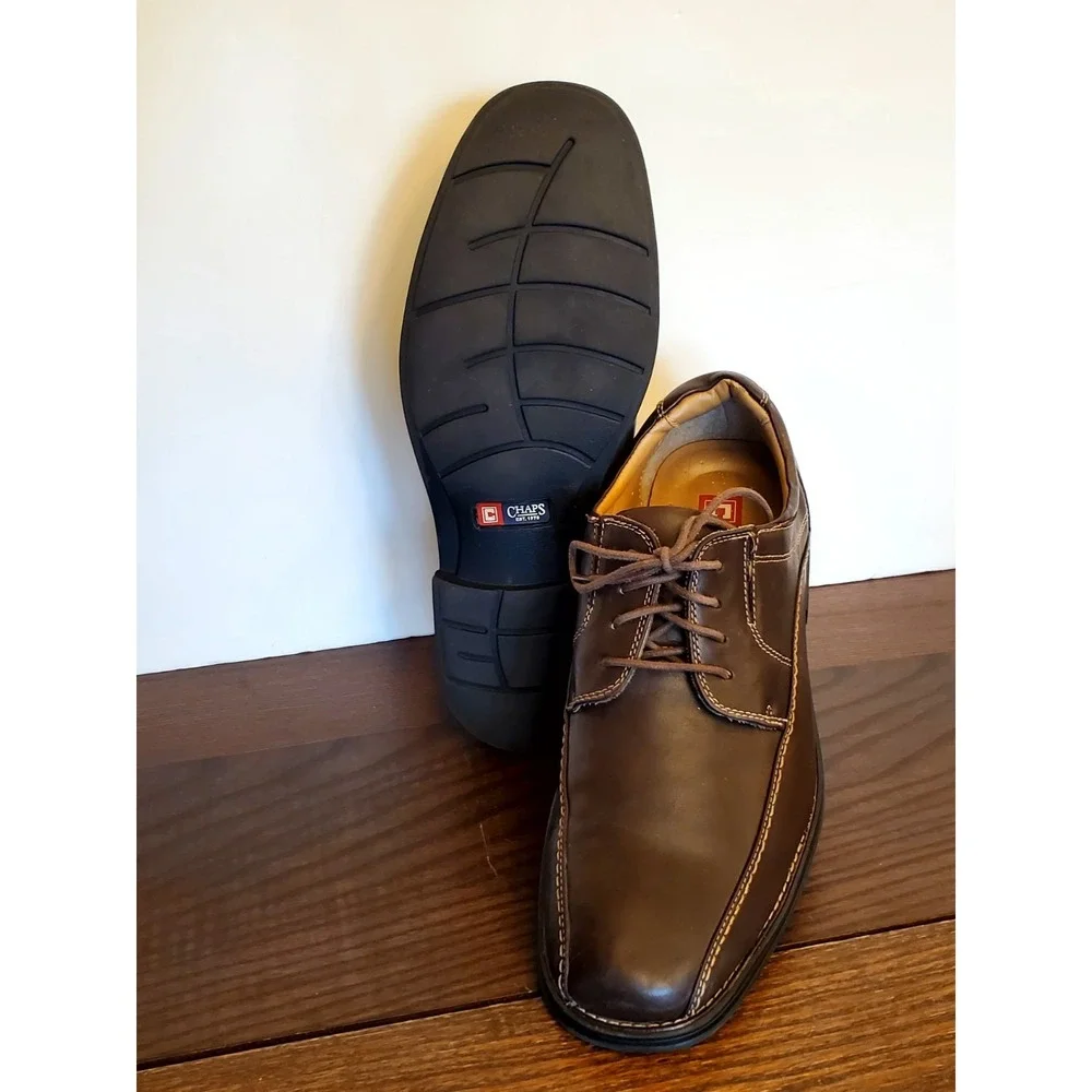 chaps brown dress shoes Men's‎ Leather Oxford Lace-Up Casual Size 10M fringe length
